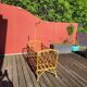 Bamboo and rattan baby cot with canopy.