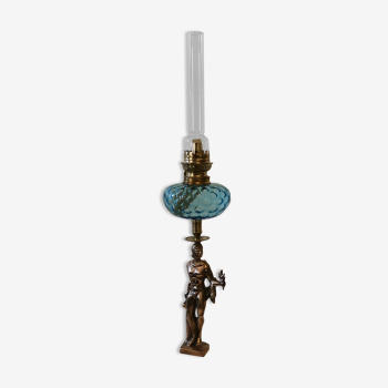 Large kerosene lamp mounted on bronze statue. Late nineteenth century