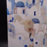 The Greek village - Pastel blue and ochre tones - Signed dated