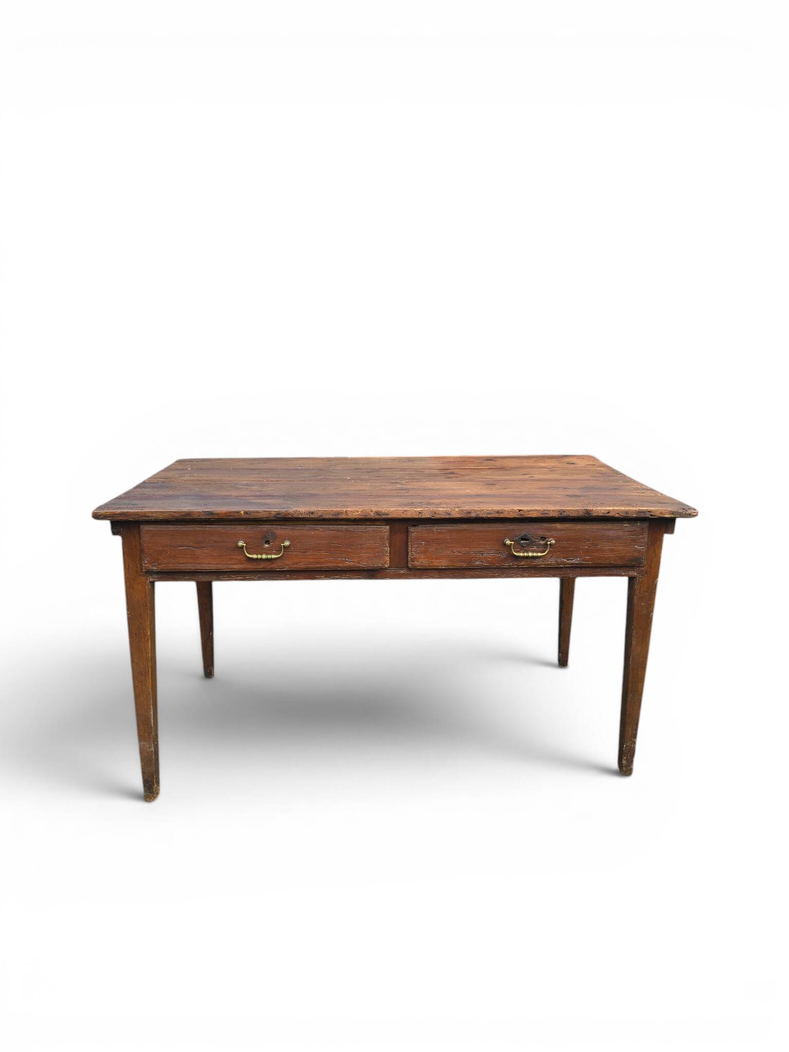 Ancienne table de ferme en bois massif à deux tiroirs