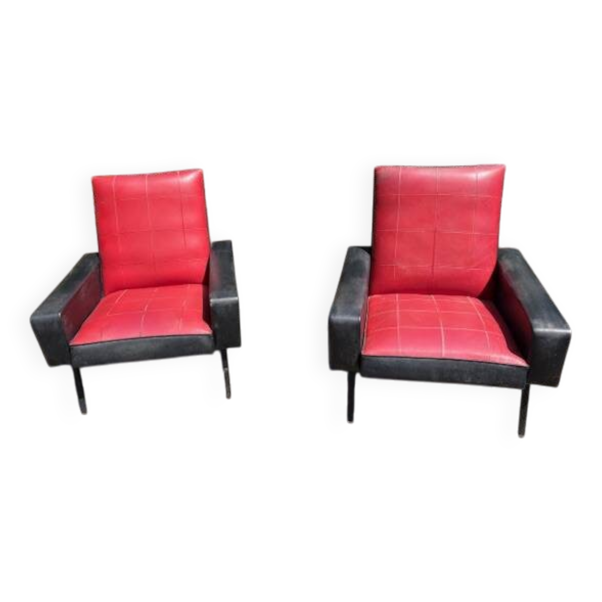 pair of old skai compass leg armchairs / vintage