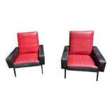 paire d'anciens fauteuils pieds compas skai / vintage