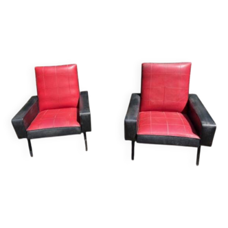 pair of old skai compass leg armchairs / vintage