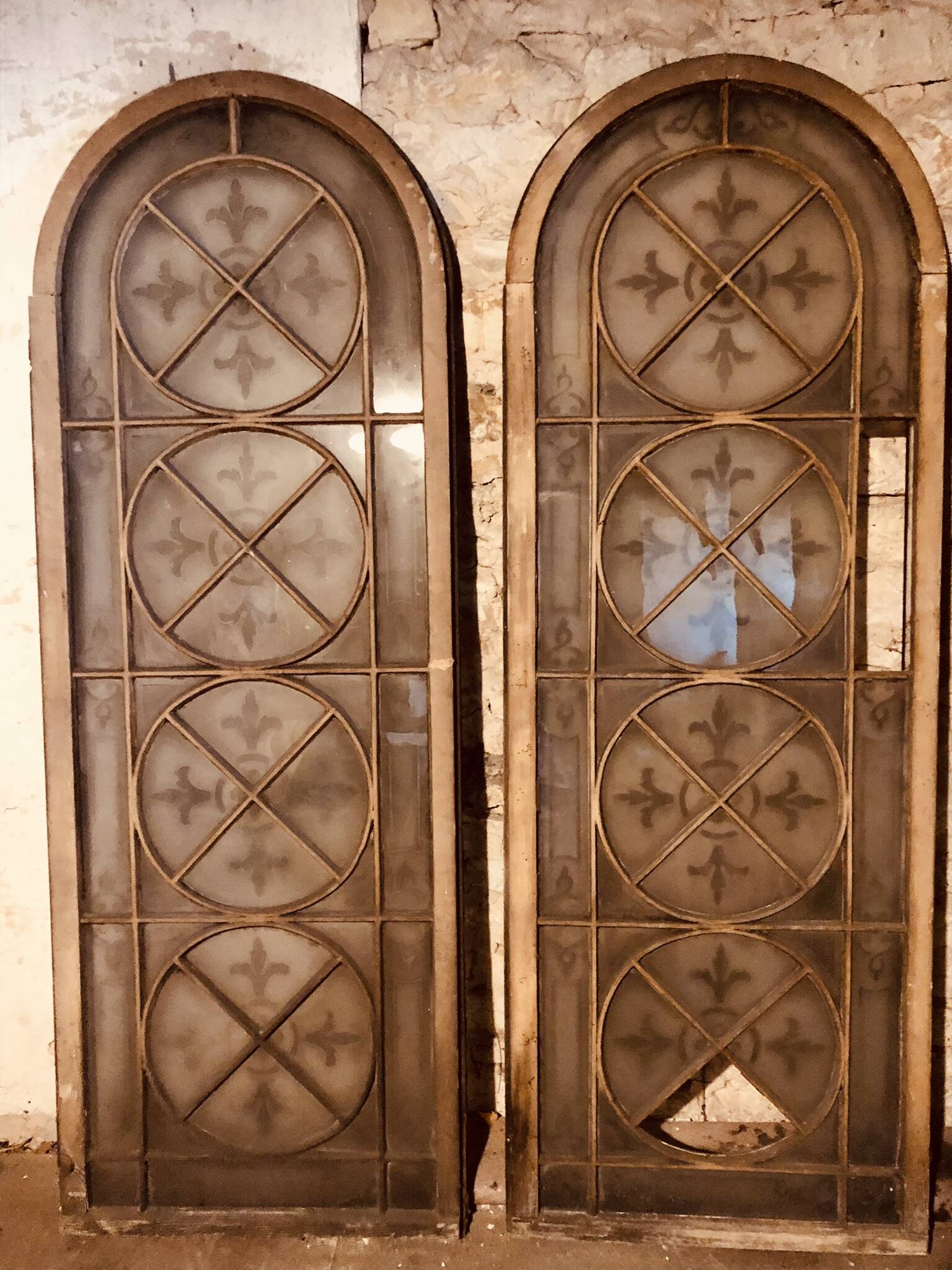Set of 4 decorative carved glass windows from the 1900s