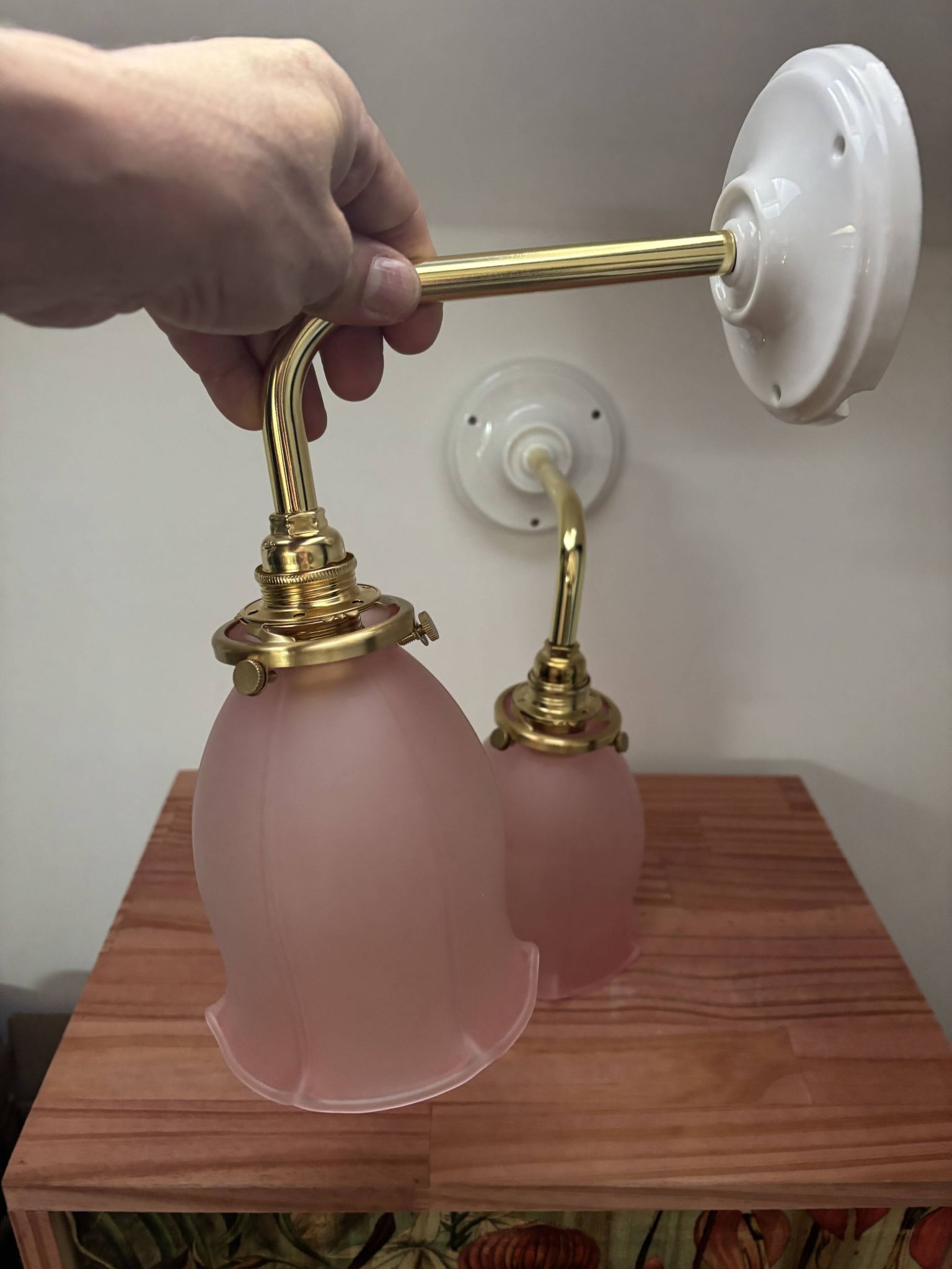 Paire d’appliques murales tulipes roses