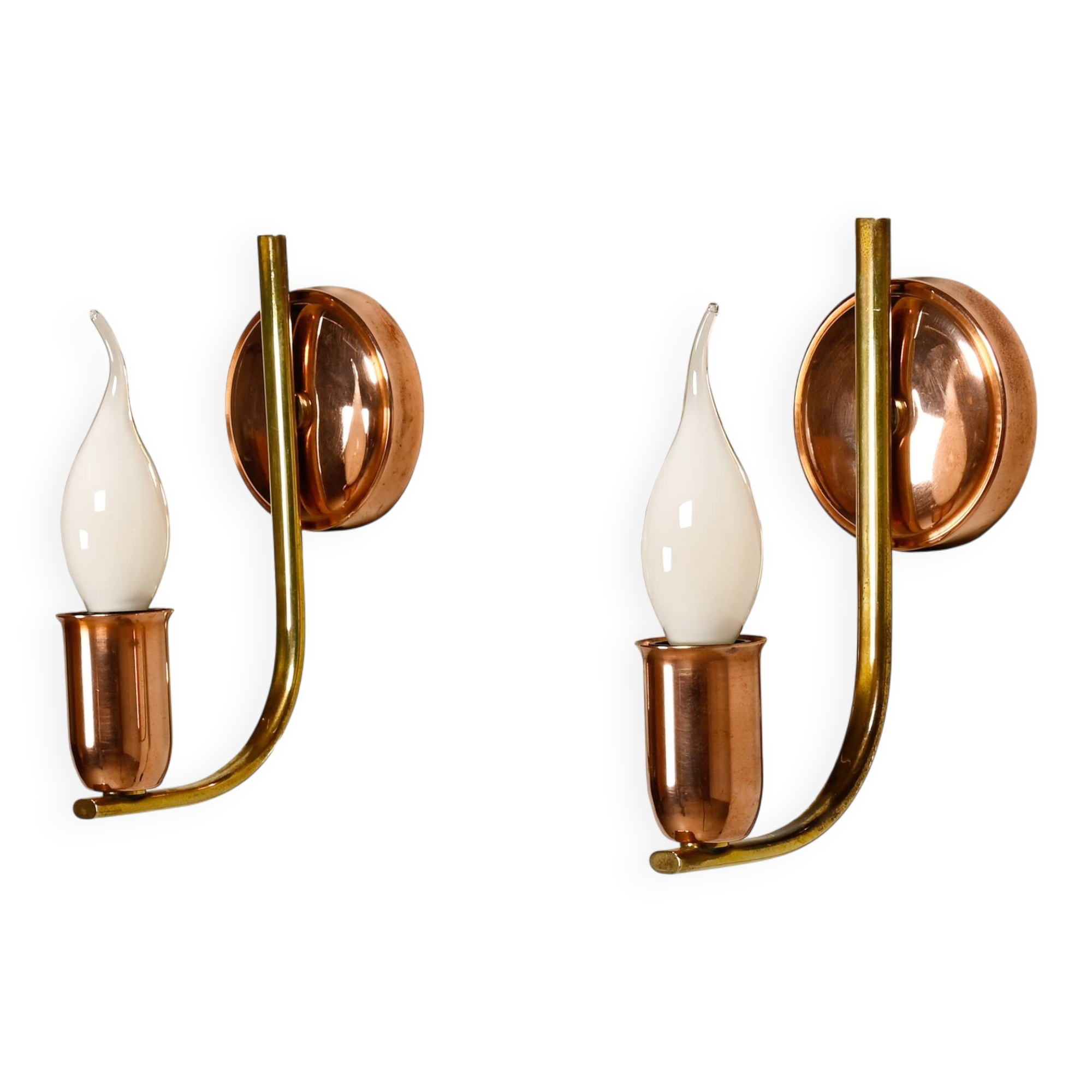 Ensemble d'appliques murales vintage danoises modernes en laiton et cuivre, années 1950