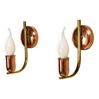 Set of vintage Danish Modern Brass and Copper Wall Sconces, 1950s