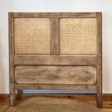 Vintage headboard in solid raw oak and cane - single bed