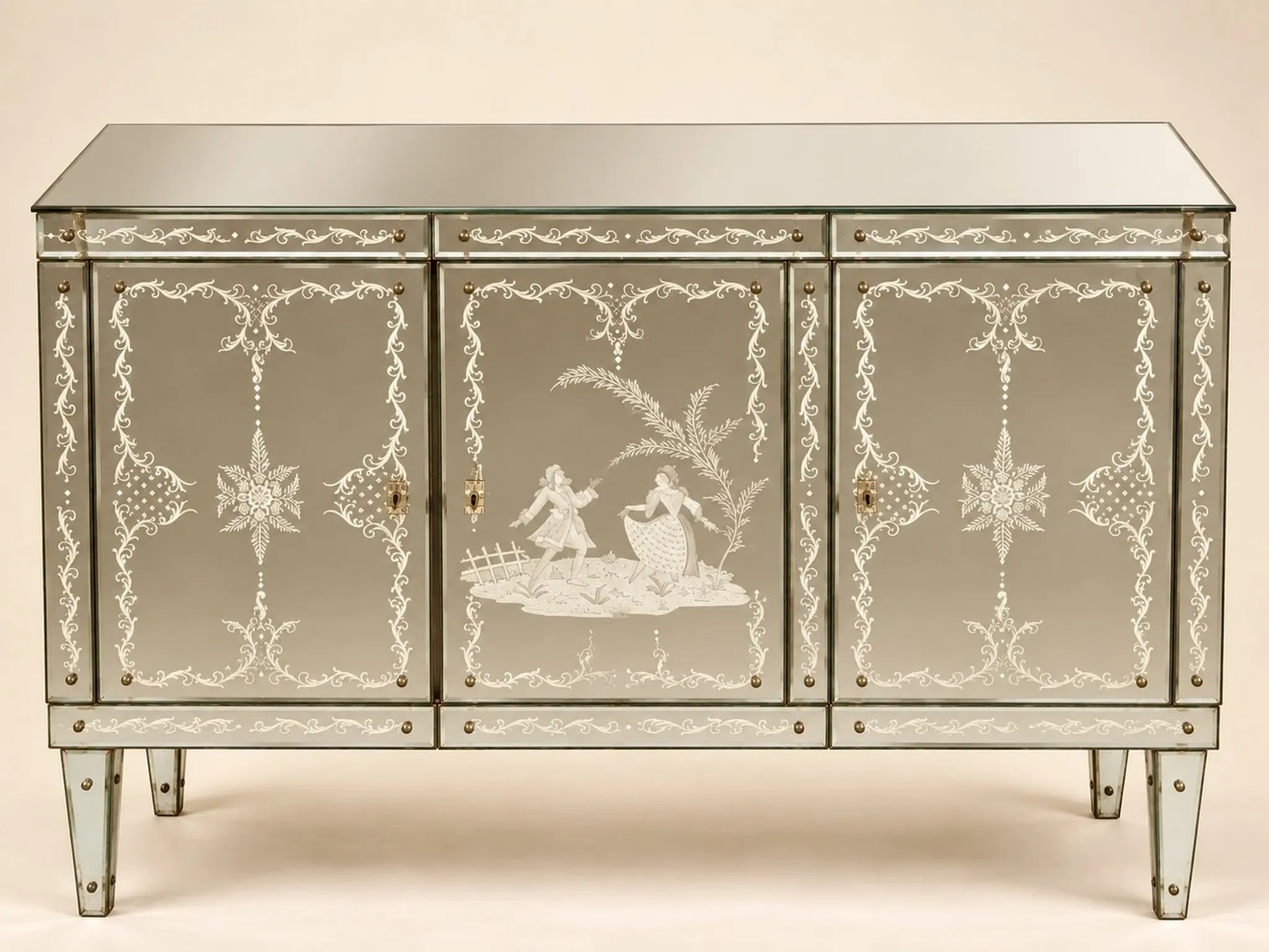 Art Deco Venetian Buffet Bar – Gilded and Bevelled Glass – 1940s