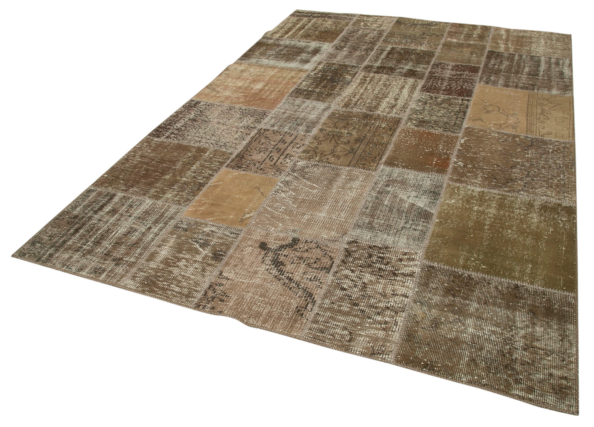 Hand-Knotted Oriental Vintage 198 cm x 300 cm Brown Patchwork Carpet