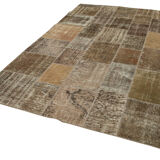Hand-Knotted Oriental Vintage 198 cm x 300 cm Brown Patchwork Carpet