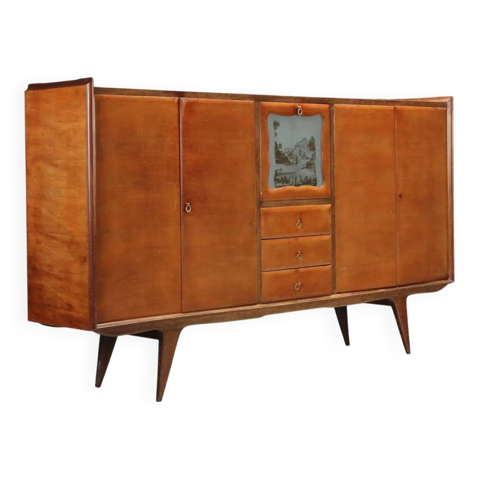 Vintage mahogany sideboard with bar compartment, 1950s-60s design.