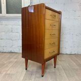 Chest of drawers 5 drawers vintage mahogany varnish, 60s