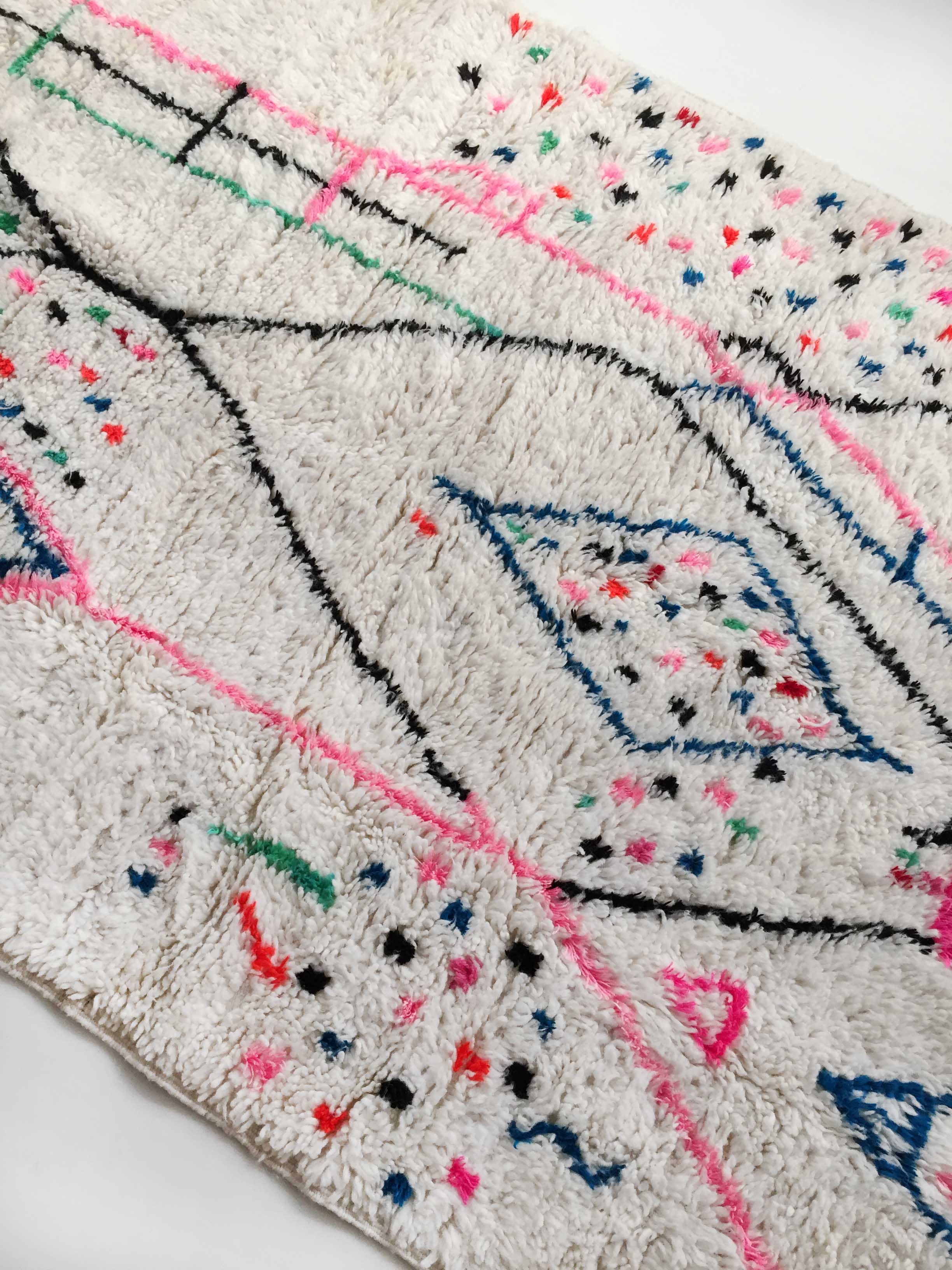 Moroccan Berber carpet Azilal ecru with colorful patterns 250x146cm