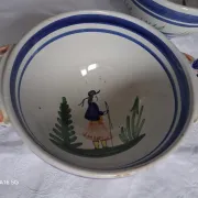 Set of three antique earthenware bowls from HB Quimper, signed.