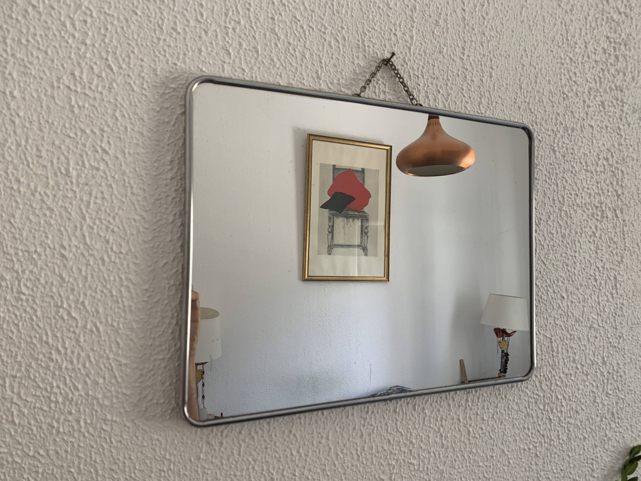 Vintage 1960s barber hairdresser red mirror - 38 x 28 cm