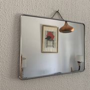 Vintage 1960s barber hairdresser red mirror - 38 x 28 cm