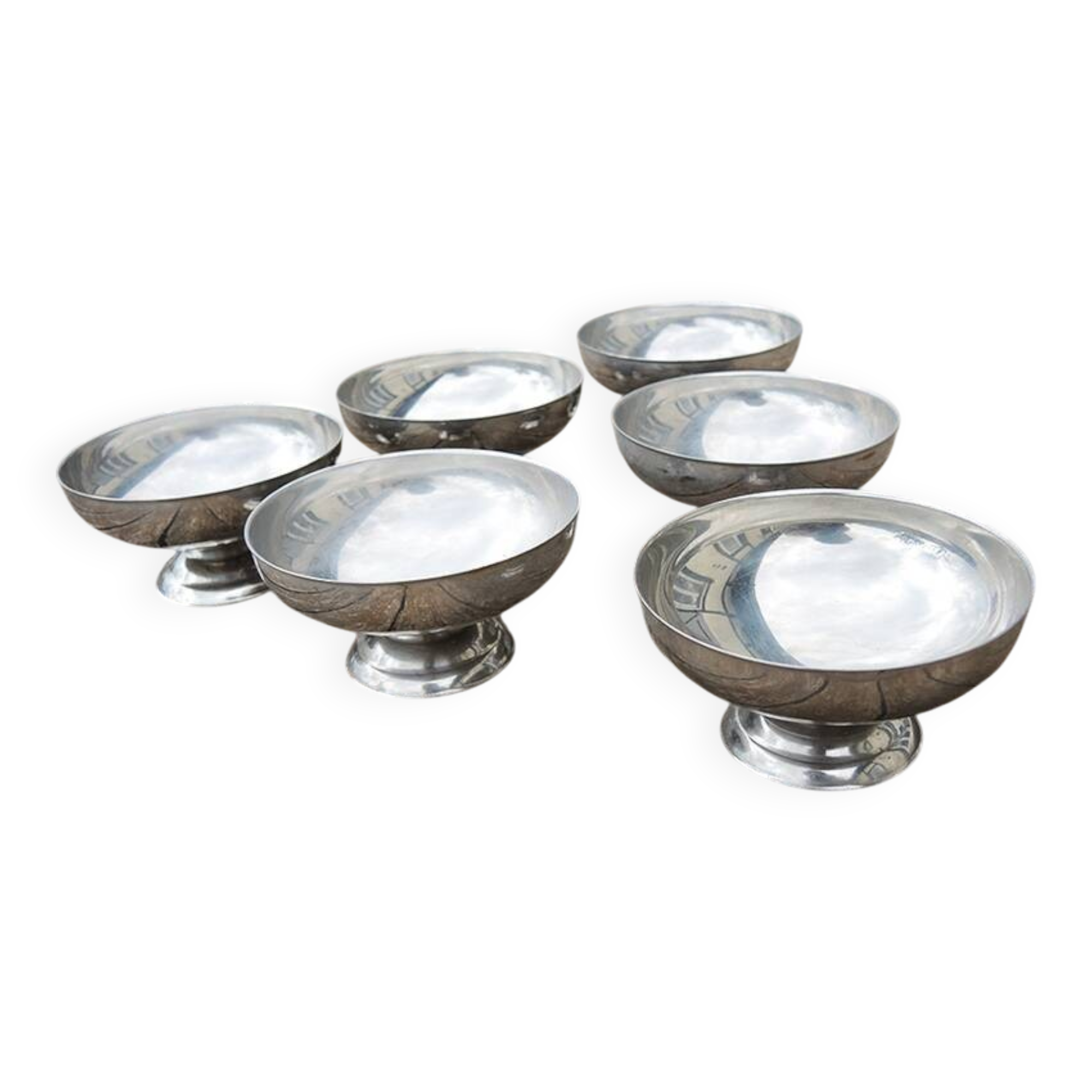 6 old XL stainless steel bistro ice cream cups