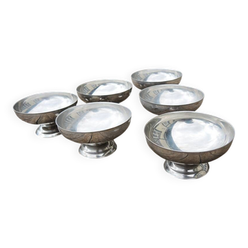 6 old XL stainless steel bistro ice cream cups