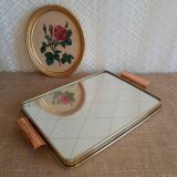 Plateau en laiton avec miroir vintage