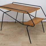 Vintage side coffee table in black lacquered metal and oak, 1950