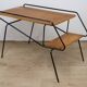 Vintage side coffee table in black lacquered metal and oak, 1950
