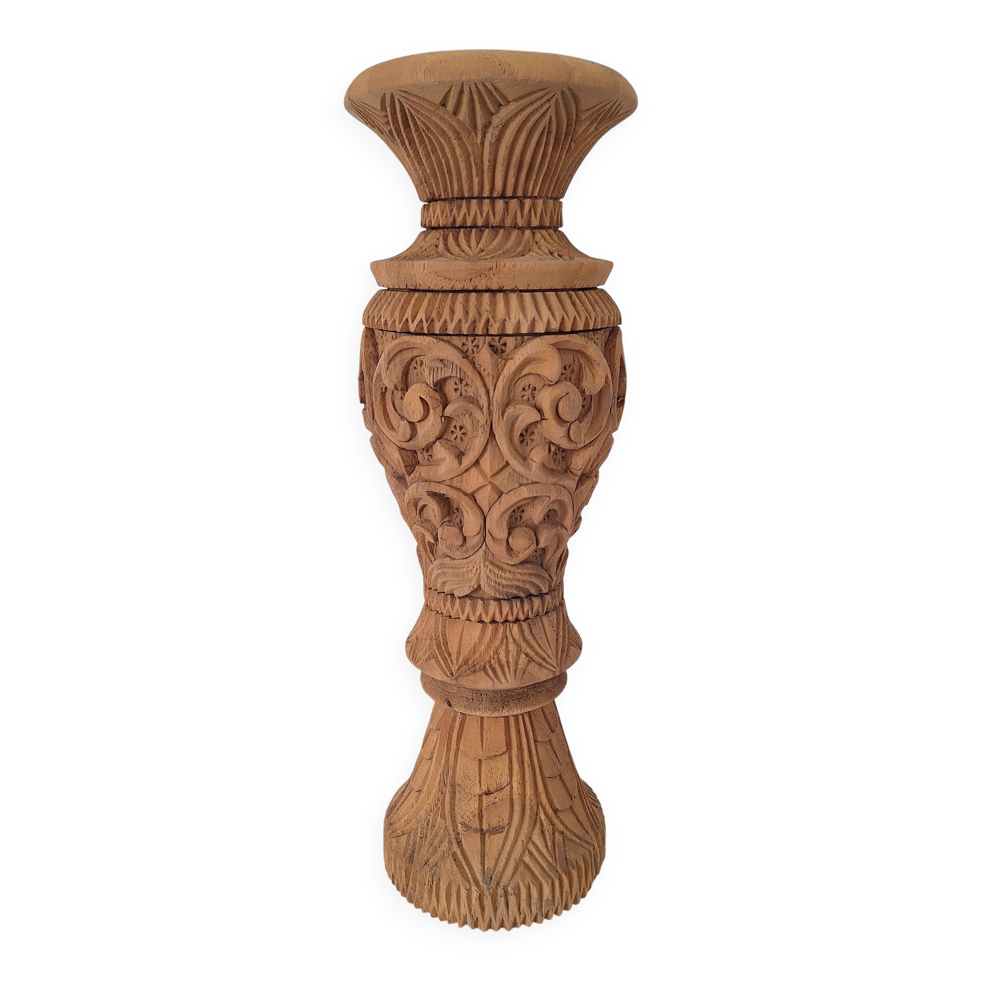 Carved solid wood vase