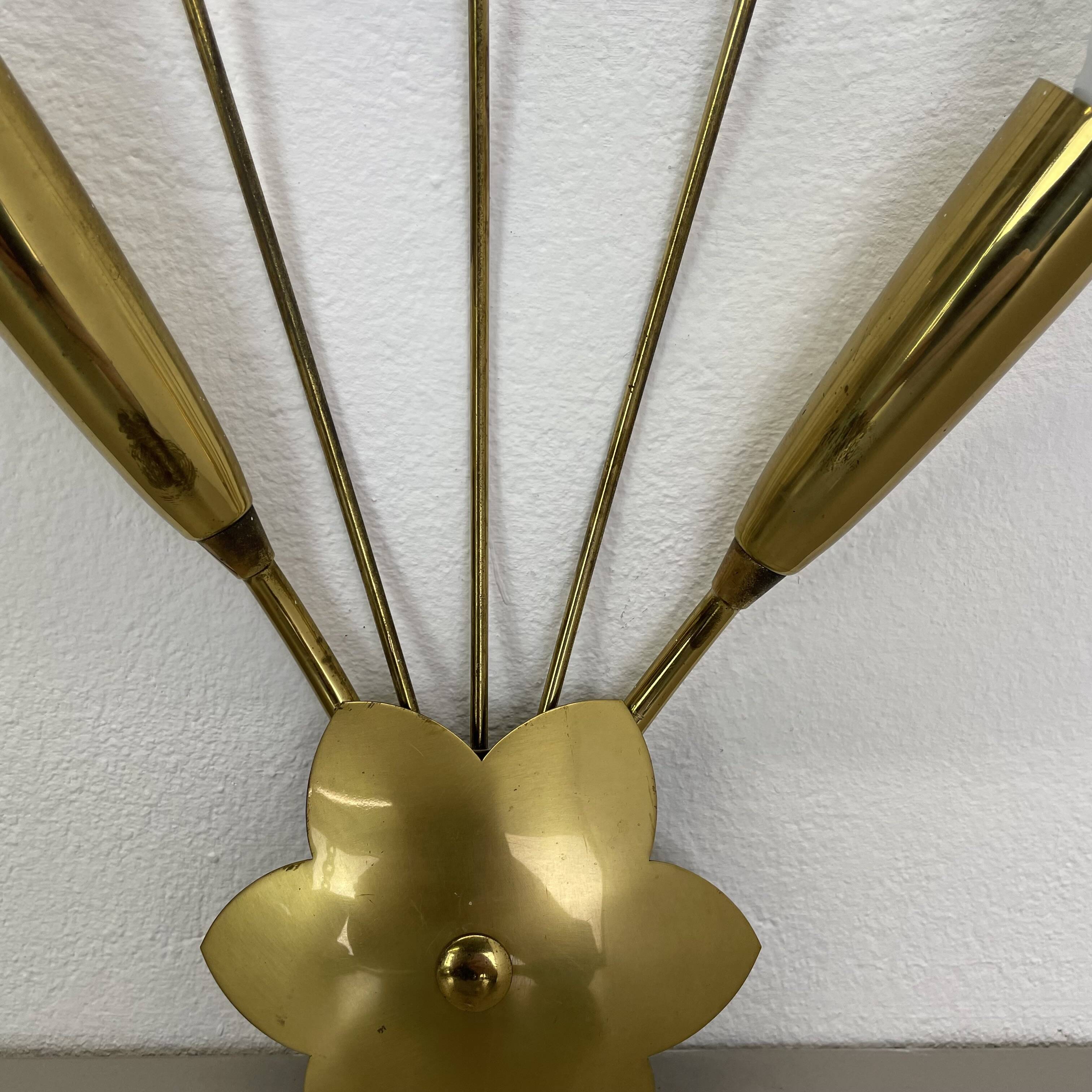 rare minimalist 33cm Brass Theatre Wall Light Sconce, Italy 1950s