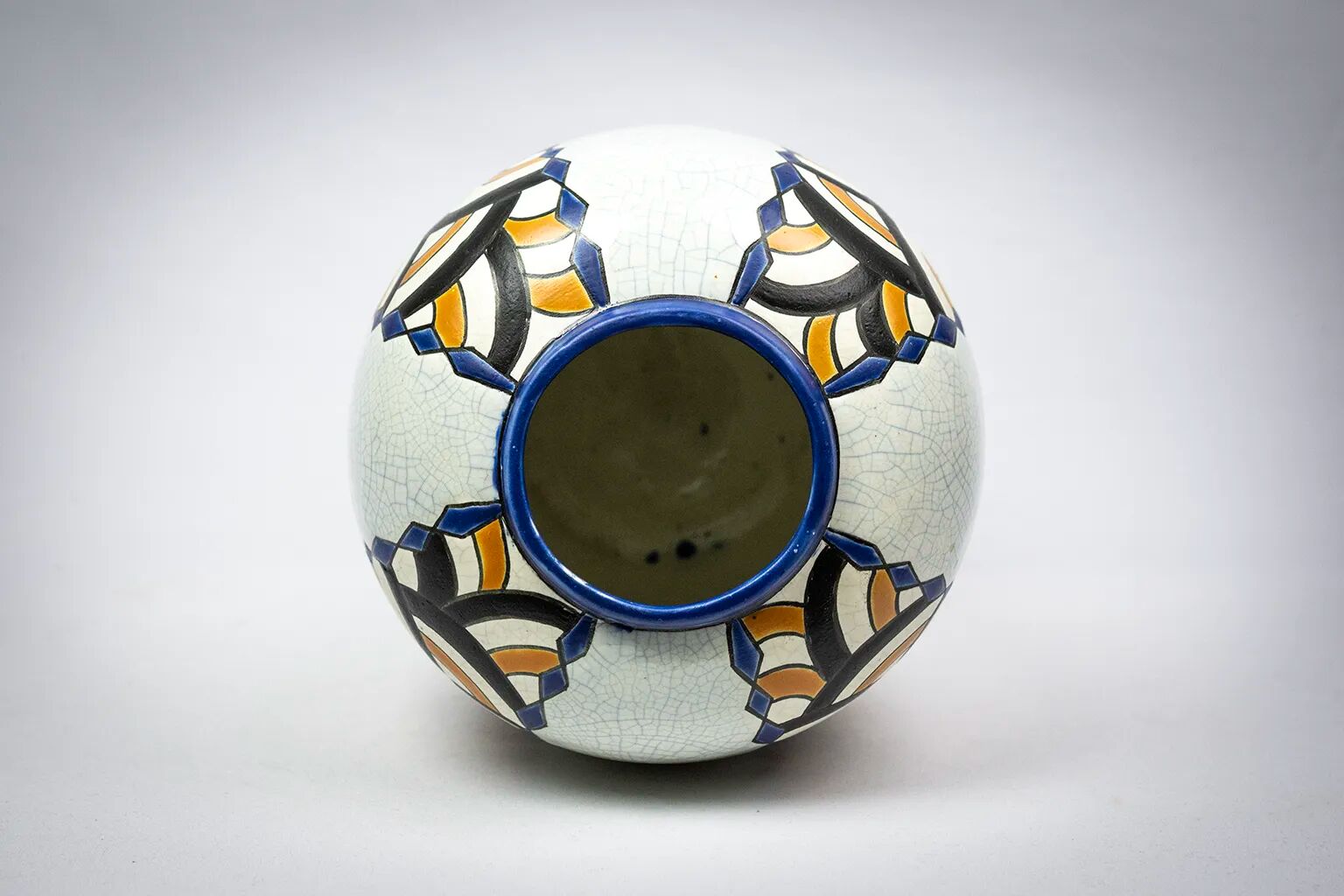 Art Deco vase from the Nimy pottery — geometric design, Belgium circa 1940.