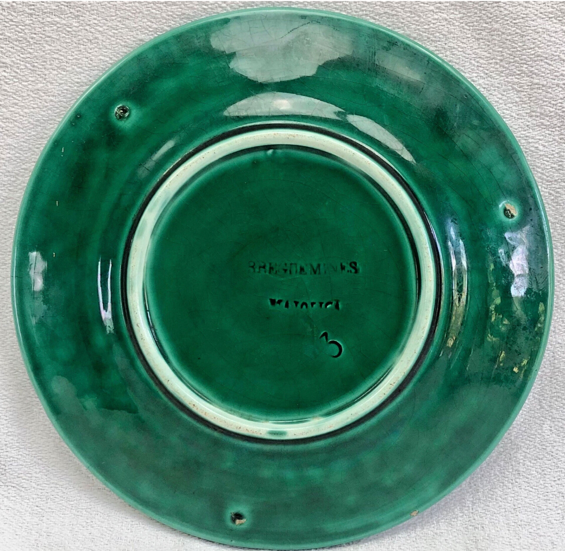 3 dessert plates XIX Sarreguemines Majolica shaded enamel Rubelles
