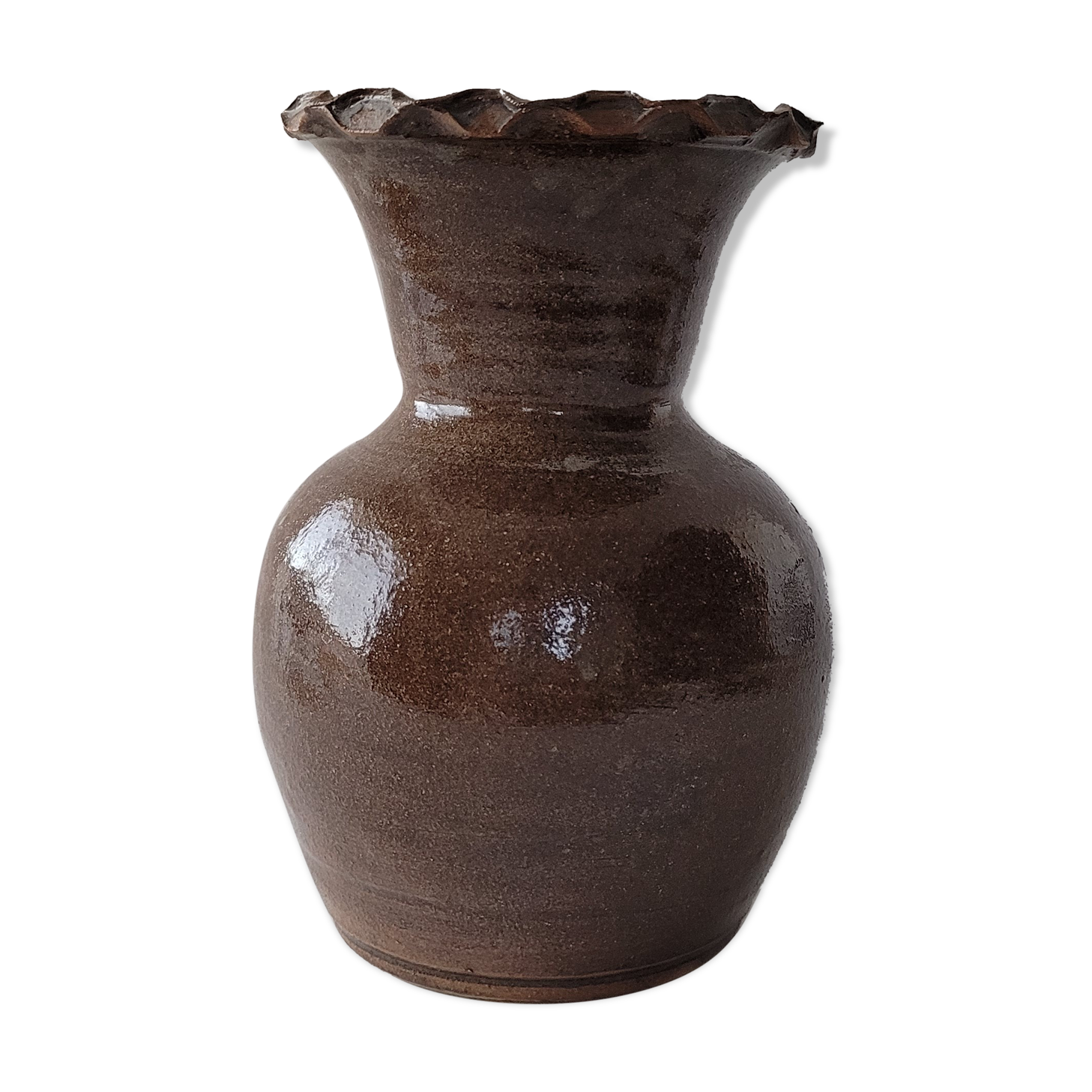 Vase enamelled serrated edge brown