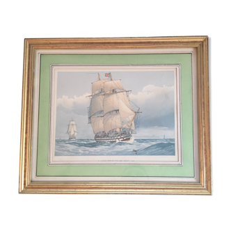 Ancient watercolor painting English boat by William Frederick Mitchell
