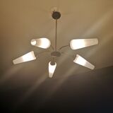 Chandelier 5 branches brass and opaline