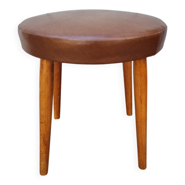 Tabouret vintage intra hamburg en skaï, assise à ressorts, 43 cm, années 50