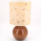 Lampe boule en bois, abat jour avec fleurs séchées