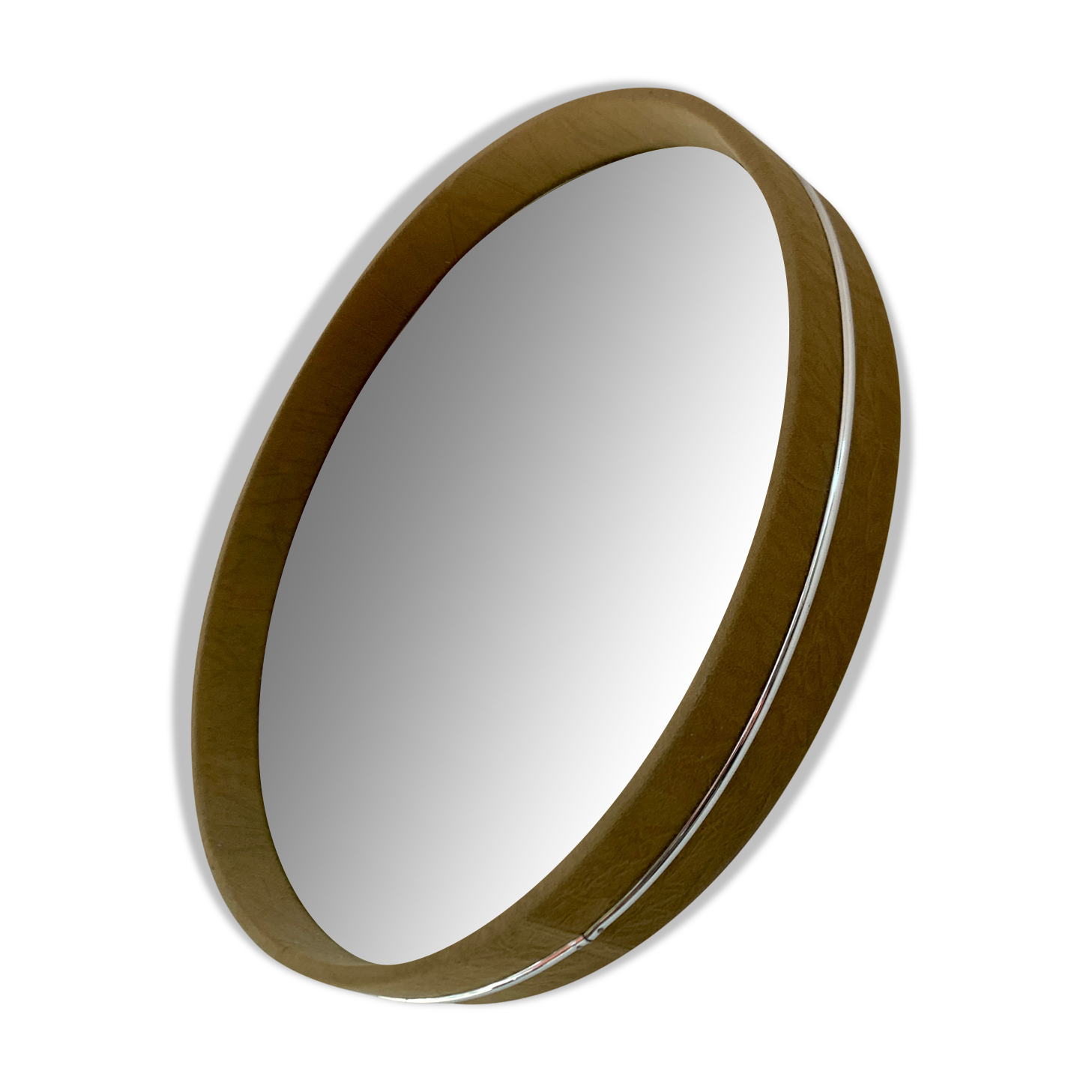 Vintage round mirror 70's fabric and metal