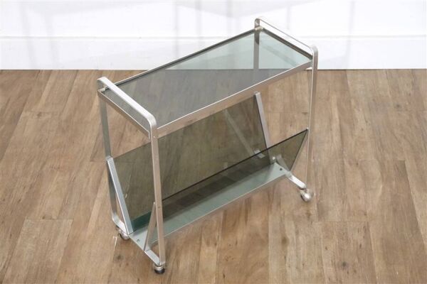 Table d'appoint en alu et verre 1970