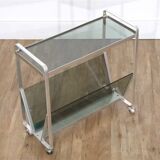 Table d'appoint en alu et verre 1970