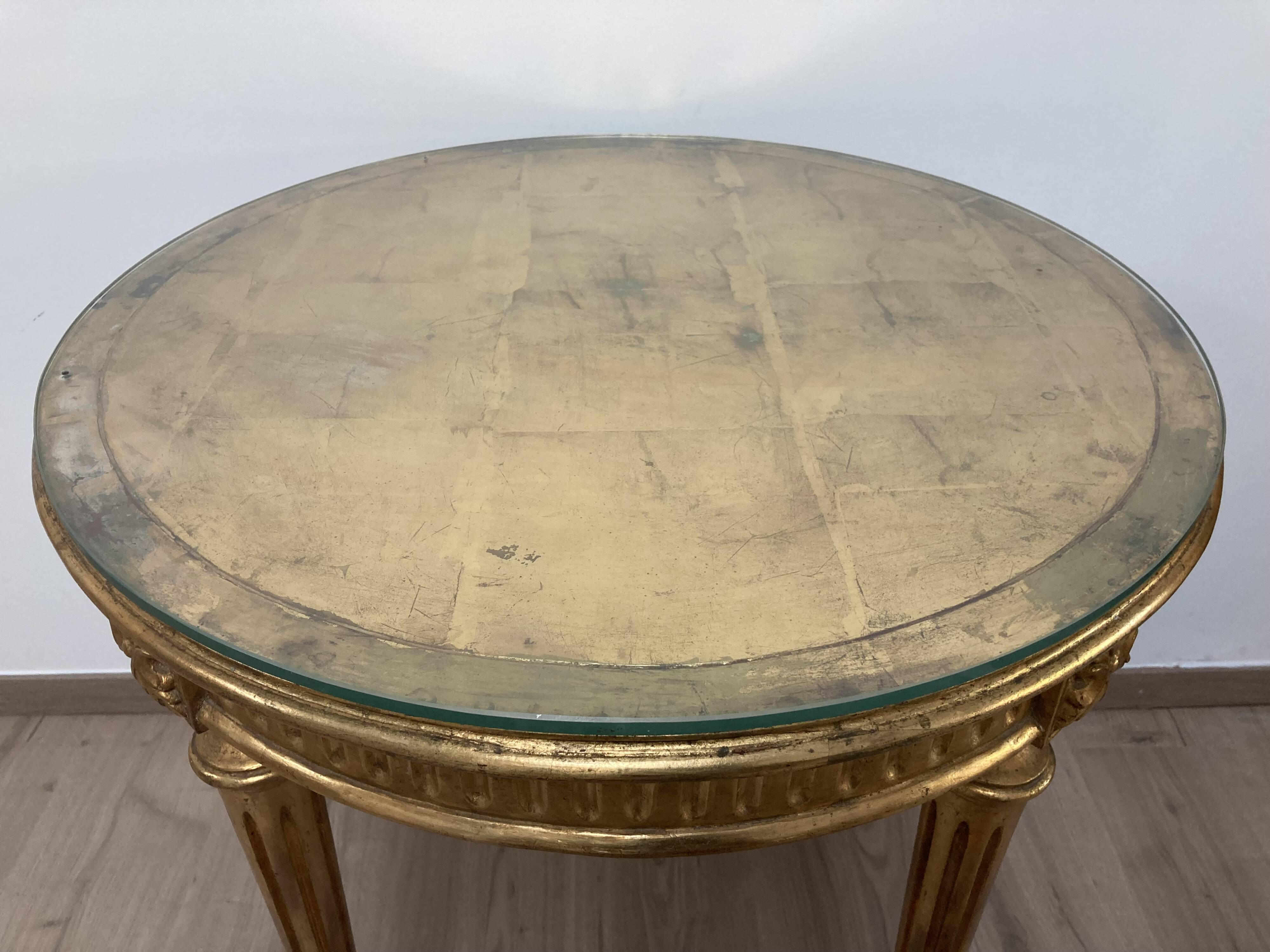 Round table gilded wood louis xvi style under glass