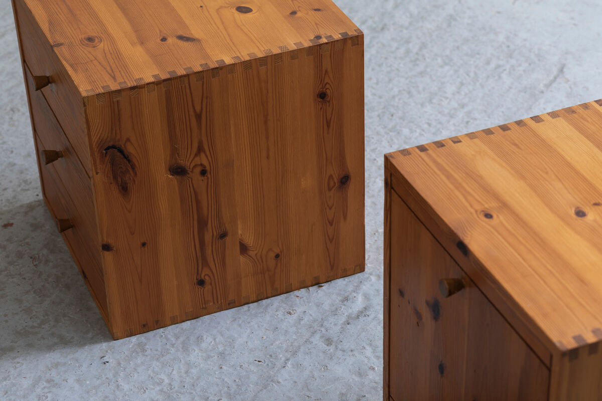 Set of 2 pine cube cabinets in the style of ate van apeldoorn, dutch design, 1960’s