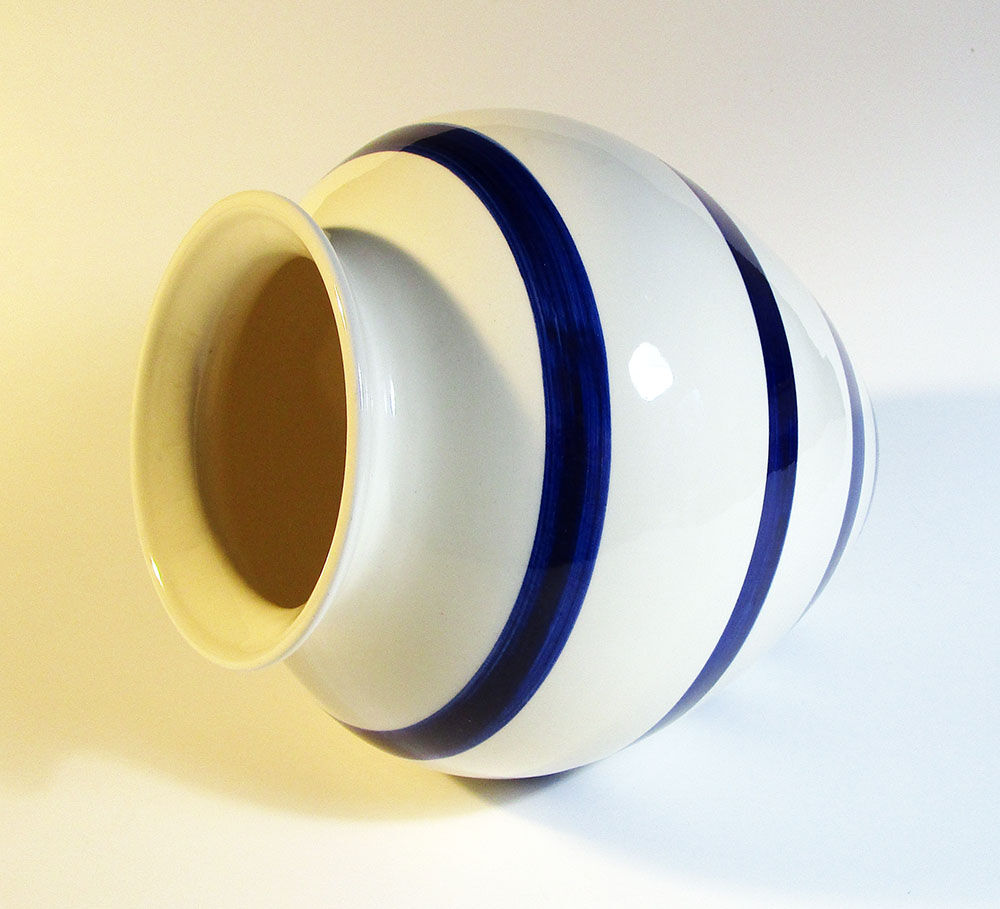Blue striped ceramic vase