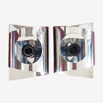 Pair of wall light 70s chrome metal