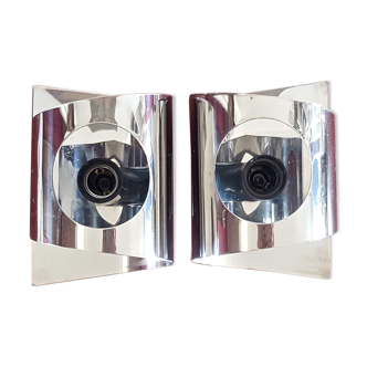 Pair of wall light 70s chrome metal