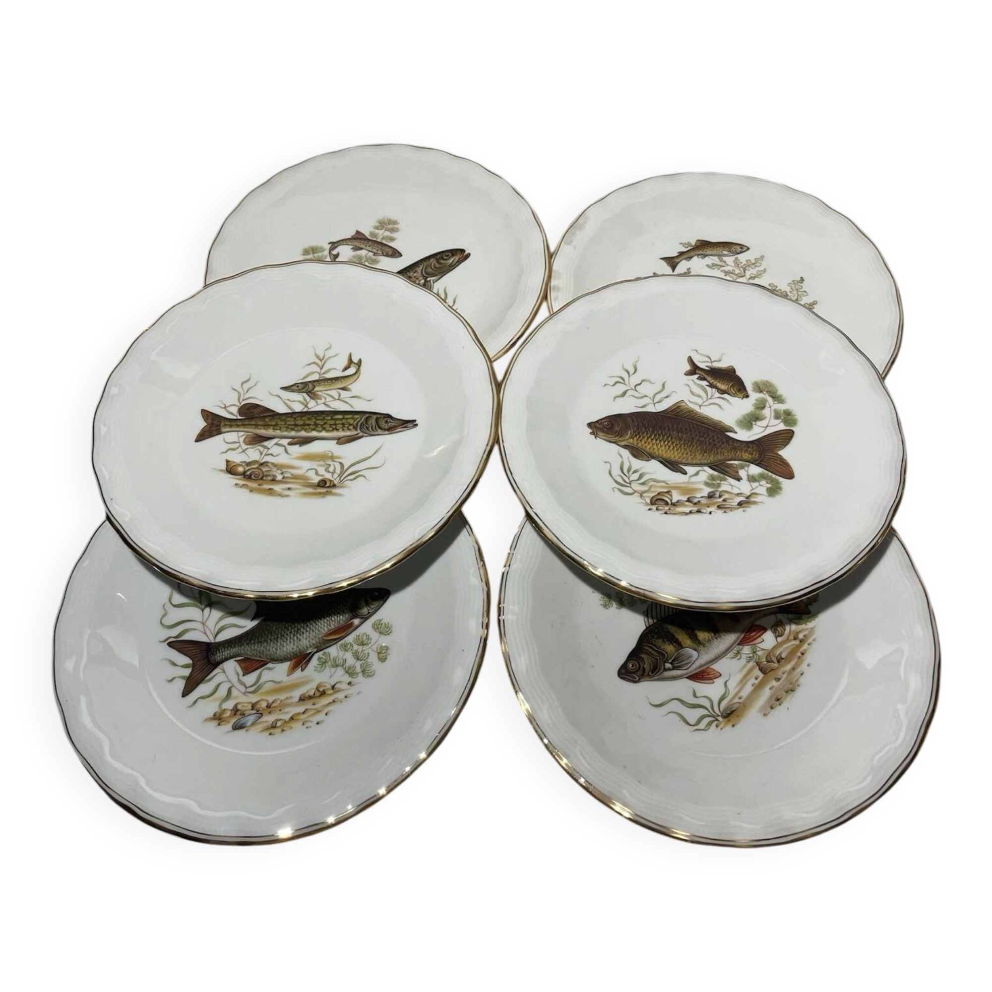 Fish plates in Limoges porcelain – Vintage service for 6
