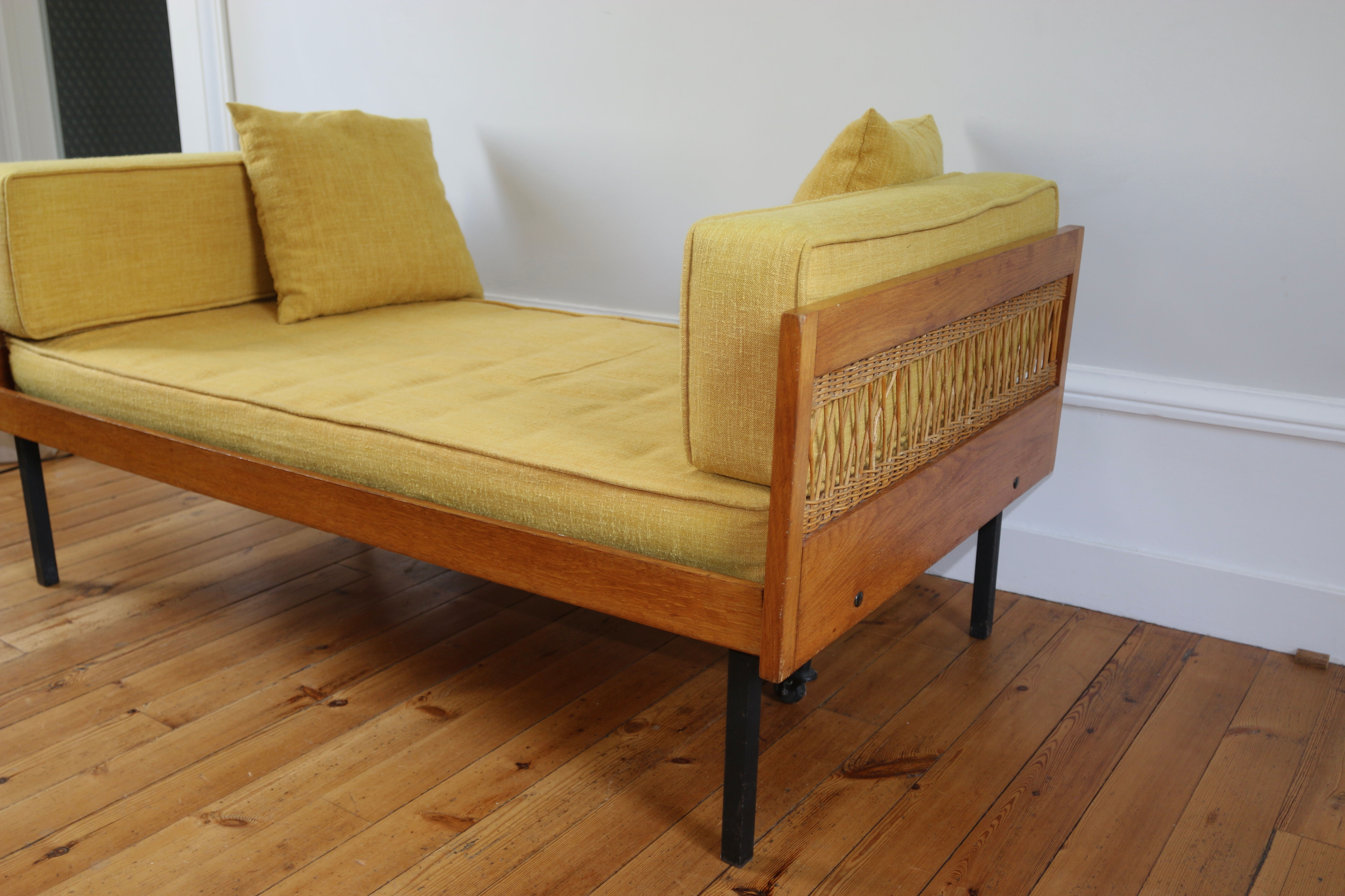 Daybed vintage 1960 chêne et rotin