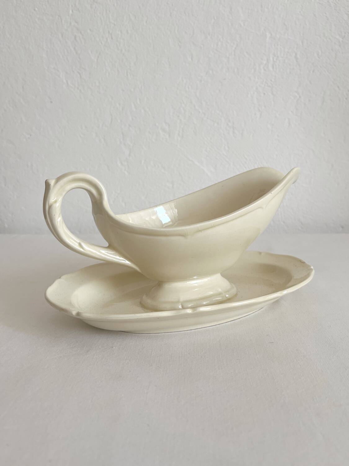 Antique ironstone gravy boat, Montereau earthenware
