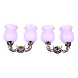 Maison Lancel, White Opaline Silver-Plated Dolphin Sconces, Mid-Century, France