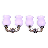 Maison Lancel, White Opaline Silver-Plated Dolphin Sconces, Mid-Century, France