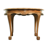 Coffee table in Baroque style, mid century, with claw foot legs, burl wood scalloped top