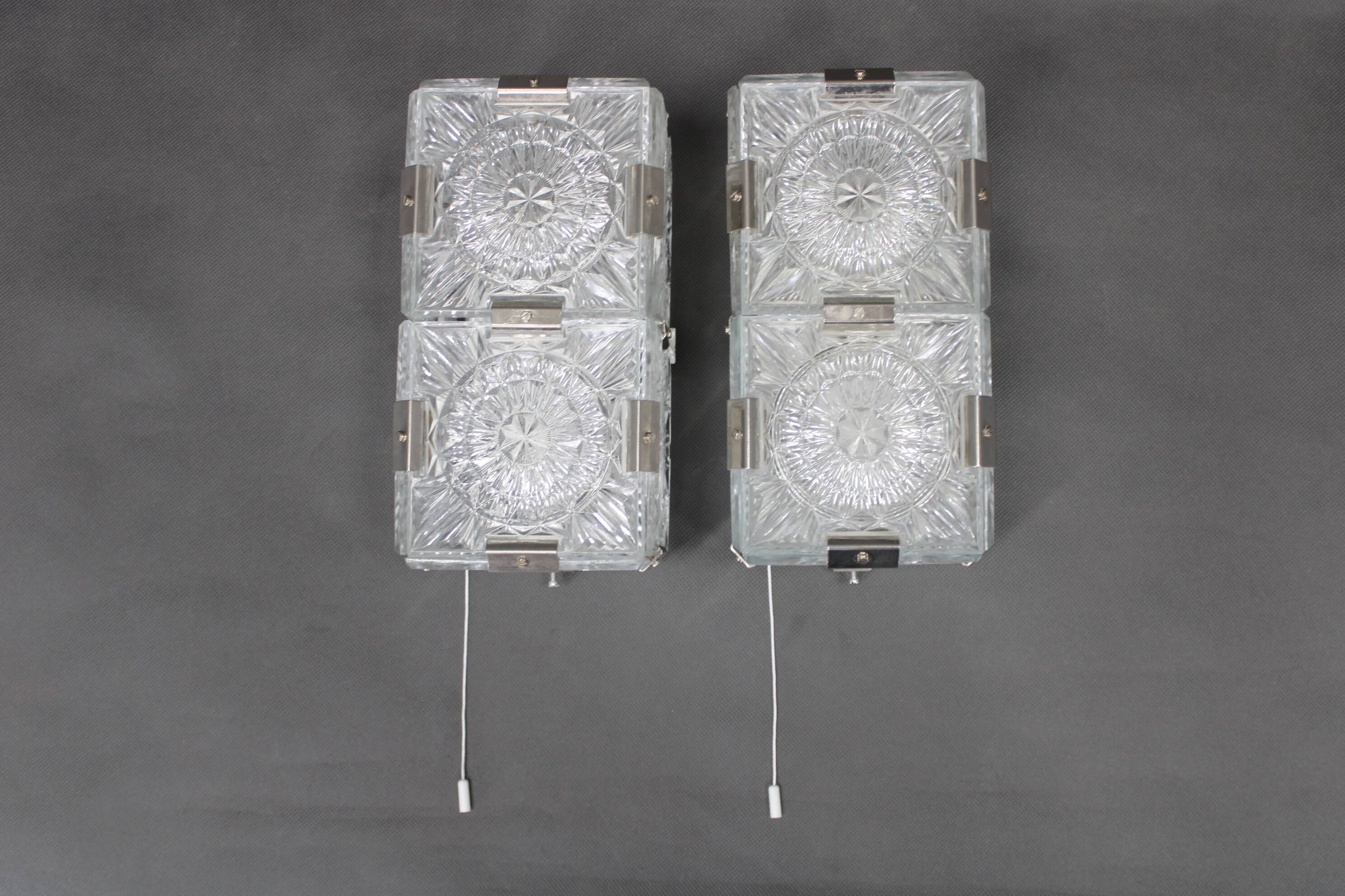 Pair of mid-century Czech glass wall lights by Kamenický Šenov